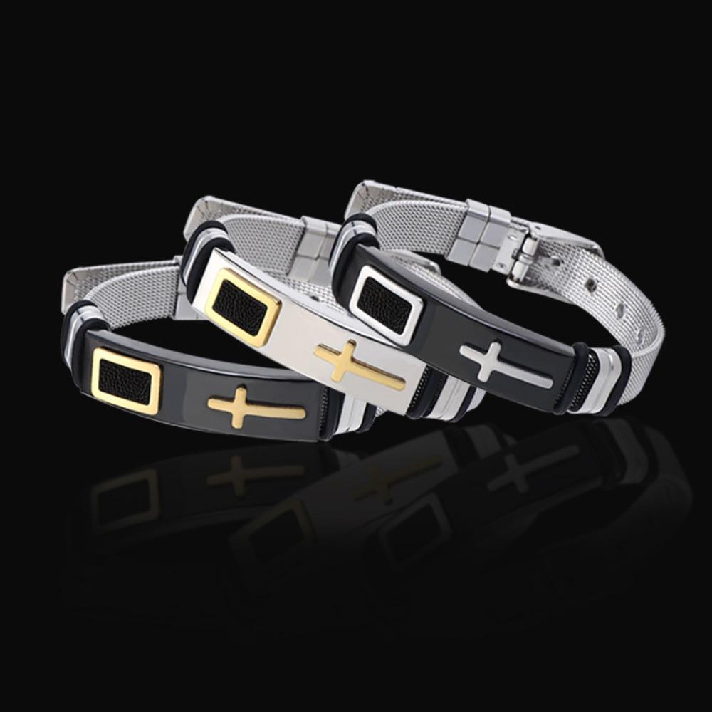 Modern Design Stainless Steel Cross Bangles Waterproof Adjustable Couple Bracelet Classic Fashion Bracelet Daily Use