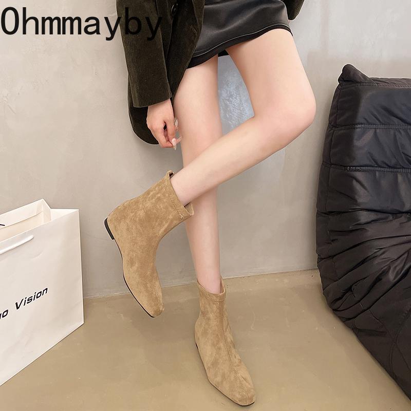 Autumn Suede Internal Elevation Women Ankle Boots Comfort Square Toe Shoes Modern Short Botas Para Mujer