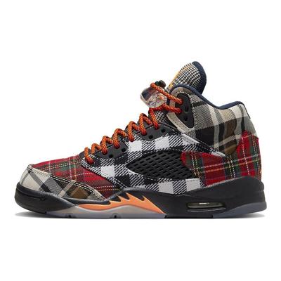 Air 5 Retro GS Plaid Kinder-Sneakers Mehrfarbig Schwarz Total-Orange FD4814-008