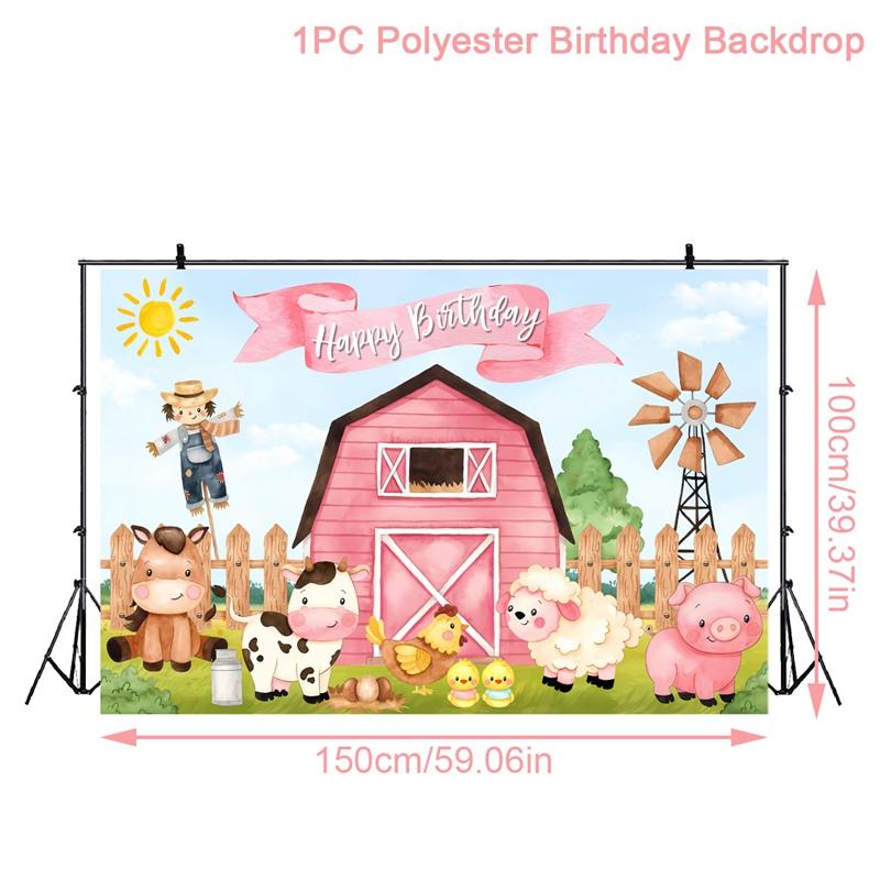 Farm Animal Backdrop Banner Table Runner Birthday Party Decoration Baby Shower Cartoon Farmland Animals Party Background Decor