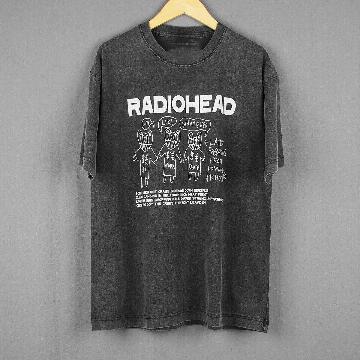 Перепечатка Базовая черная футболка с графическим принтом группы Radiohead, с коротким рукавом L