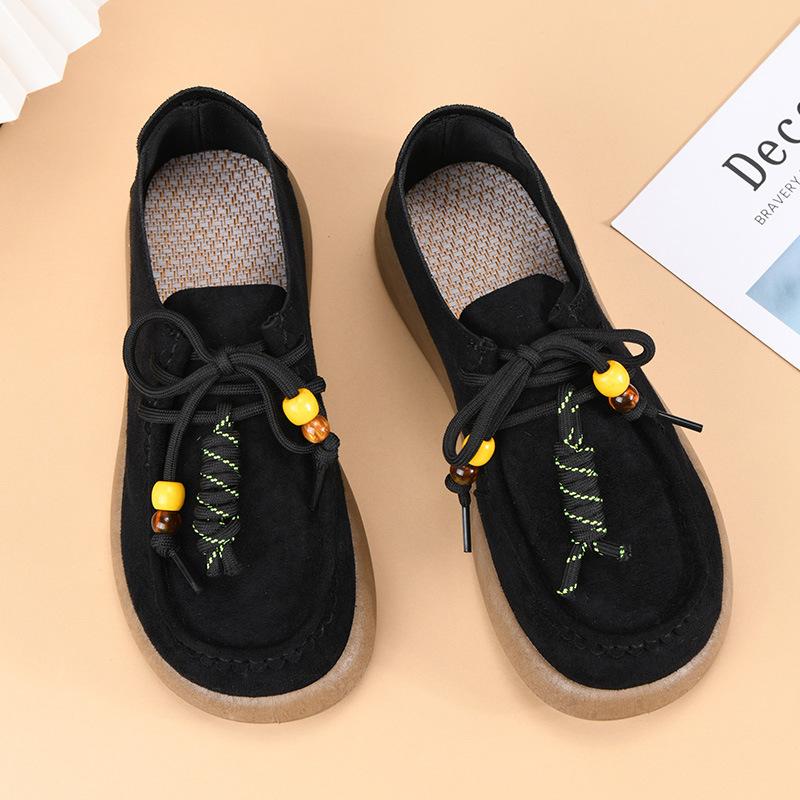 Vintage Beaded Casual Soft Sole Womens Breathable Loafers Comfortable Daily Walking Shoes 36