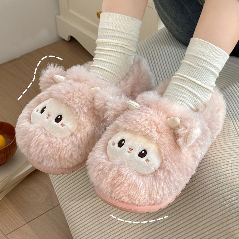 Milk Huhu cartoon lamb cotton shoes warm and velvet soft sole new cute cotton slippers