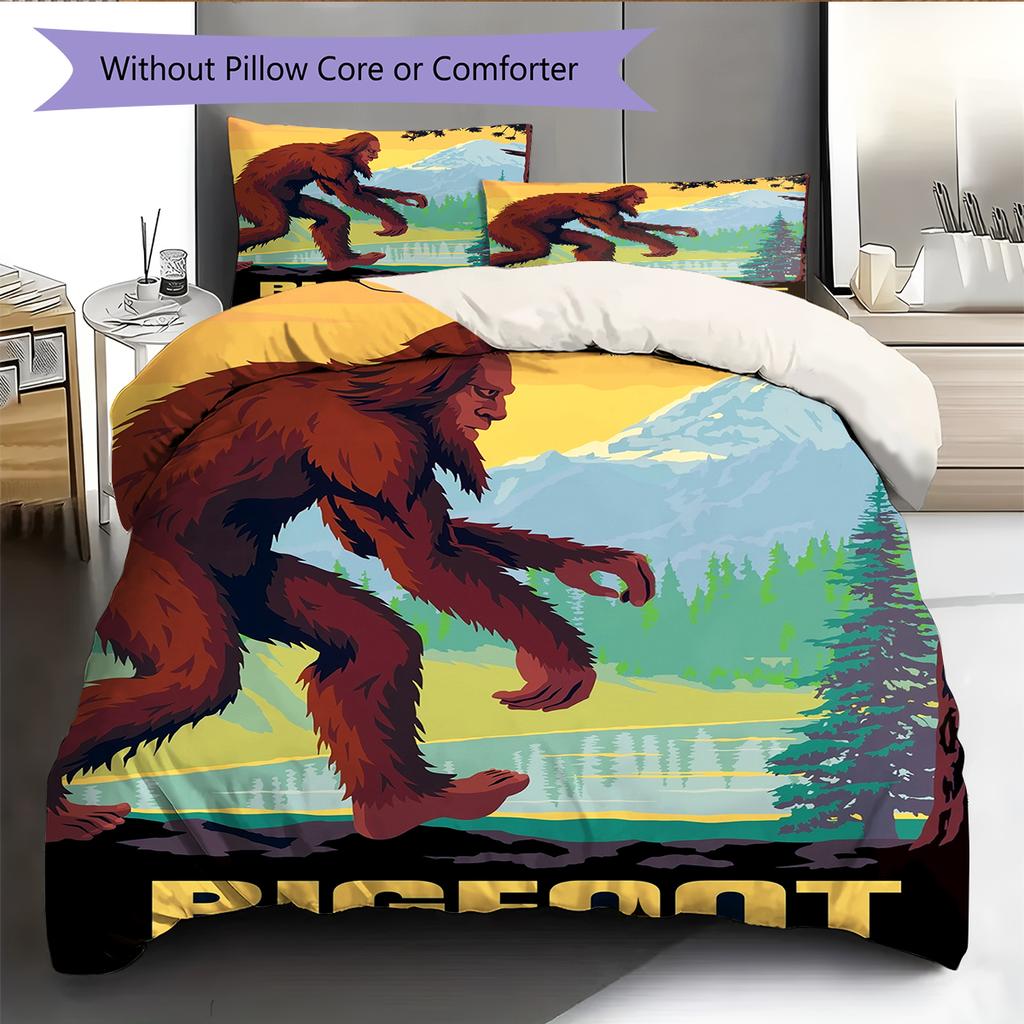 Bigfoot Pattern Bedding Home Decoration Birthday & Festival Gift (1 * duvet cover + 2 * pillowcase, without core)
