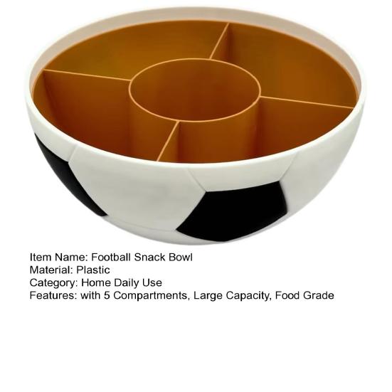 Football Snack Bowl with 5 Compartments, Large Capacity Food Tray Cup Holder, Fruits Candy Beverage Organizer Container for Soccer Party, Game Day