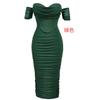 Spot new off-shoulder corset pleated medium and long dress
