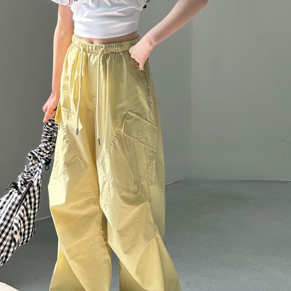 Girls Loose Cargo Pants Spring Kids Fit Fashionable Sporty Trousers Summer Anti-Mosquito Long Pants Straight Wide Pocket Trouser