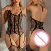 See Through BodyStockings Mesh Sexy Lingerie Women Off Shoulder Bodysuit Fishnet Hollow Open Crotch Costumes Teddies Sexiest