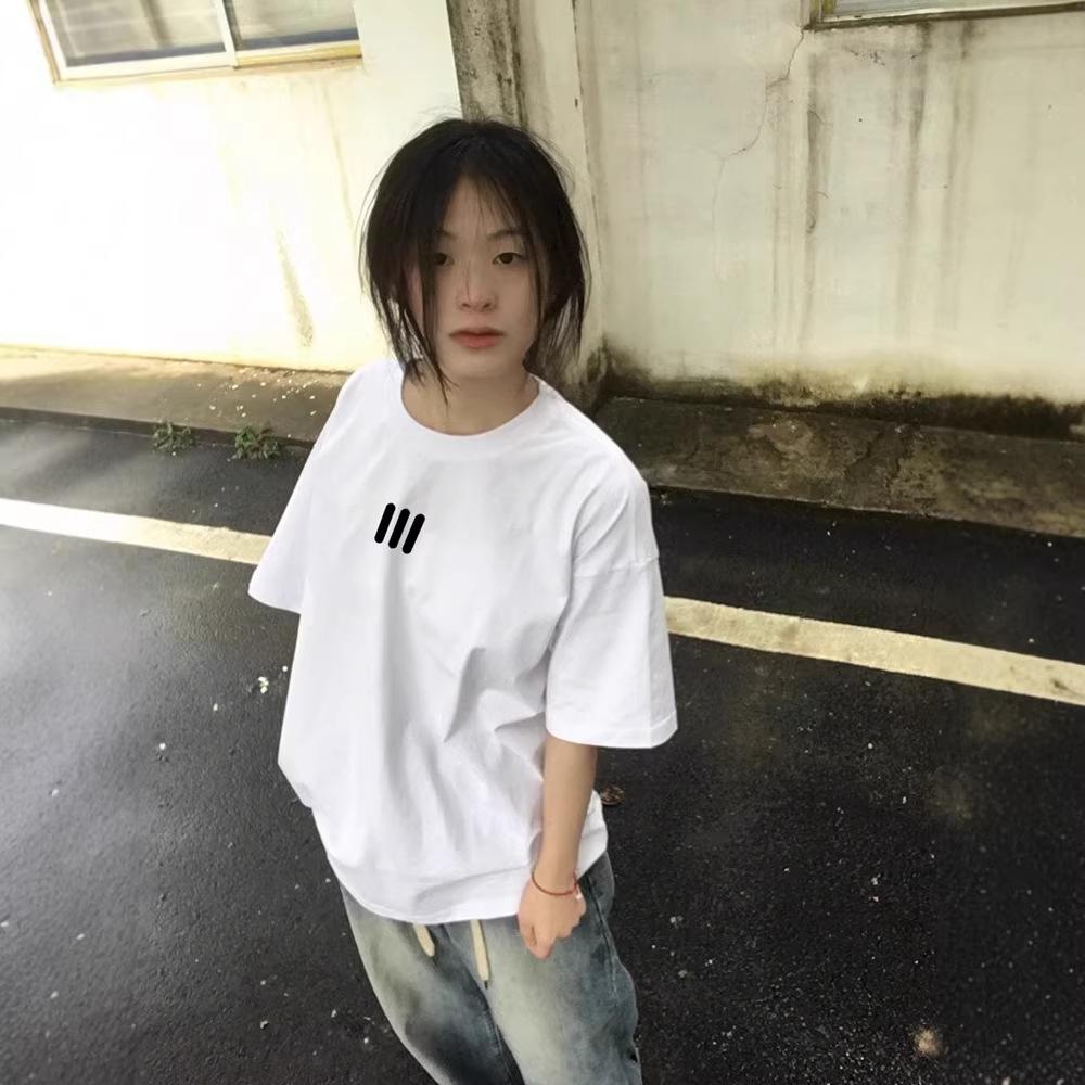 Pure Cotton American Trendy Brand Small Front Shoulder Short-sleeved T-shirt Women's Summer Design Sense Oversize Half-sleeved Large Size Top