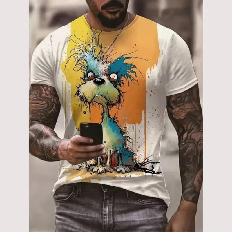 3D Animal Print T-shirt for Men's Street Fashion Harajuku Clothing Casual Round Neck Short Sleeved Fashion Shirt