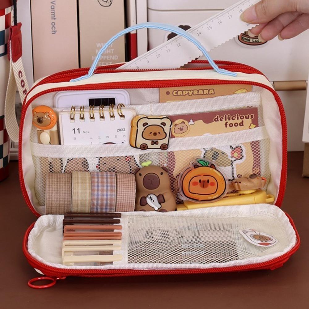 Multi Layers Pencil Bag Zipper Stationery Storage Bag Fashion Makeup Bag  Student