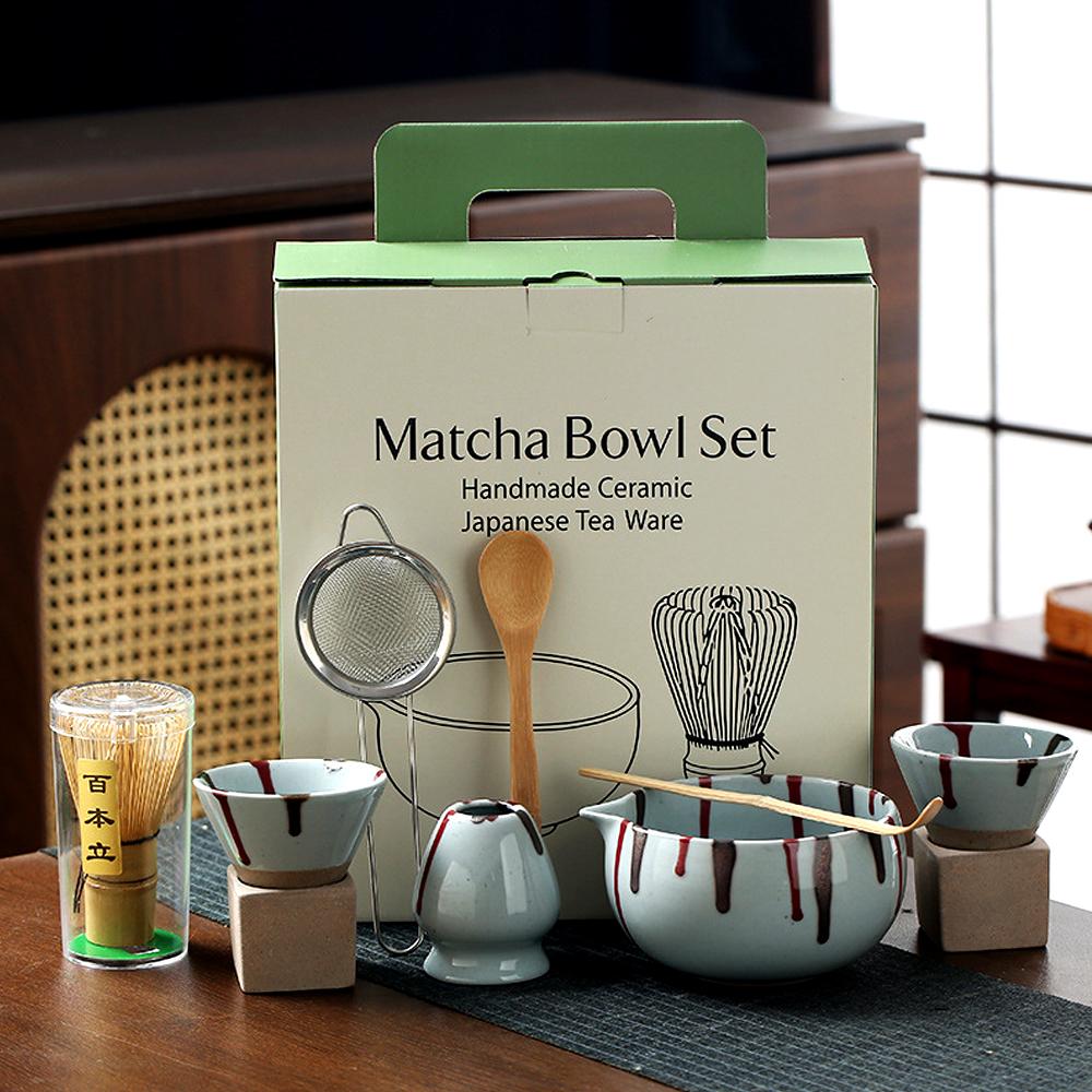 8PCS Japanese Matcha Set with Ceramic Bowl Bamboo Matcha Whisk Teaspoon Tea Sets Tea Lovers Gifts Tea-making Tools Accessories