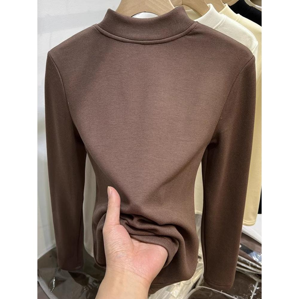 Women's Velvet Half-High Collar Long-Sleeve Base Layer Top for Autumn/Winter