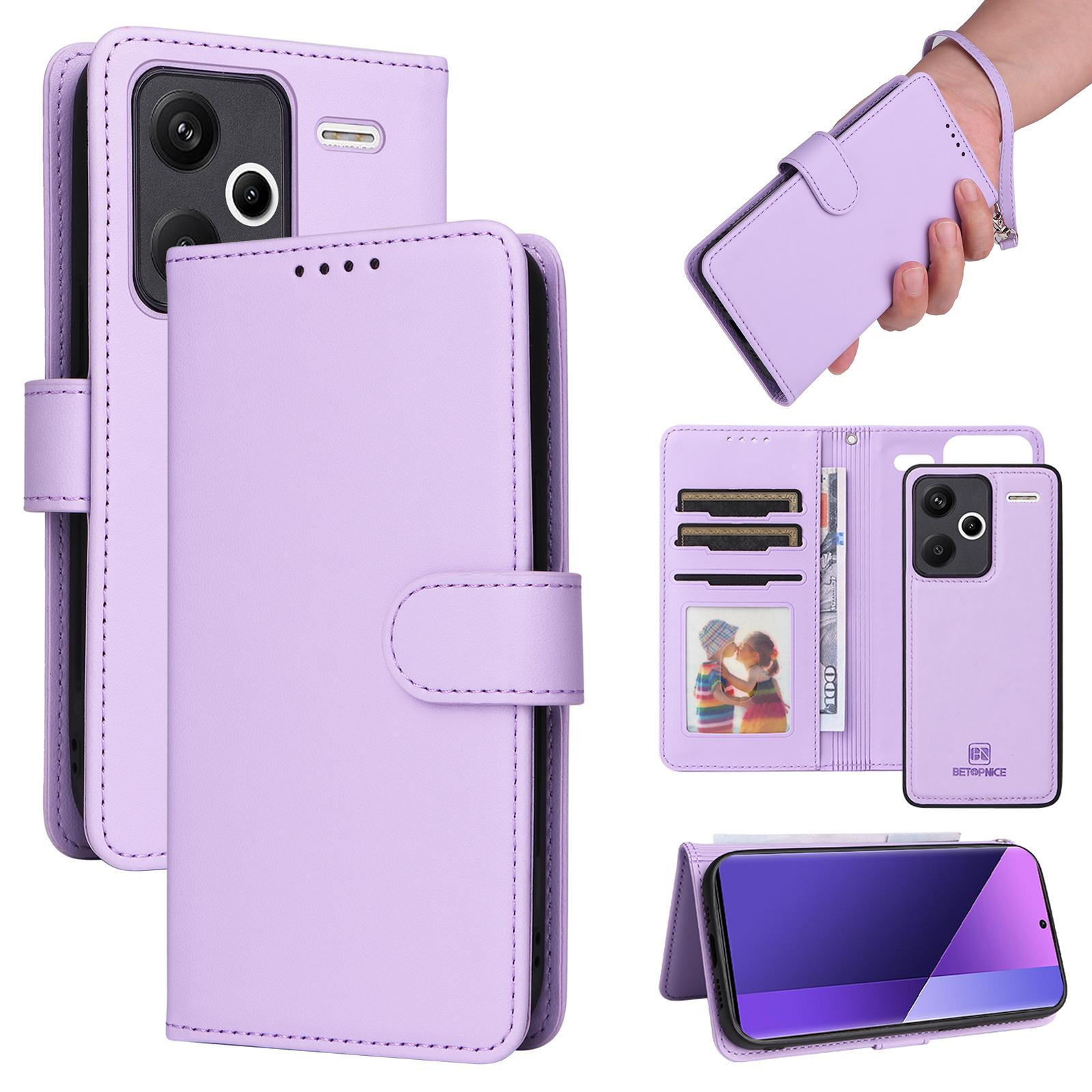 

For Xiaomi Redmi Note 13 Pro+ 5G Magnetic Case BETOPNICE Detachable PU Leather Phone Cover with Strap Purple