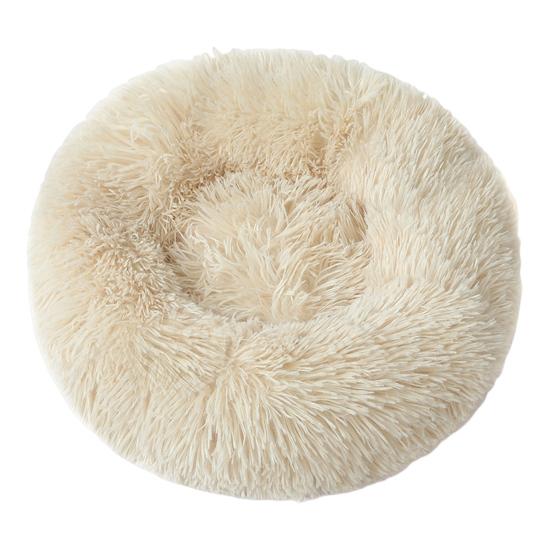 Donut Pet Bed Fluffy Round Cat Bed with Anti-Slip Bottom Cozy Shaggy Plush Dog