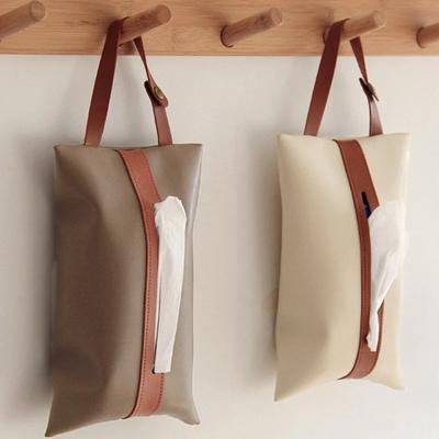 Fashion Hanging Tissue Holder Case Box PU Leather Home Desk Towel Napkin Papers Dispenser Holder Box Case Table Decoration