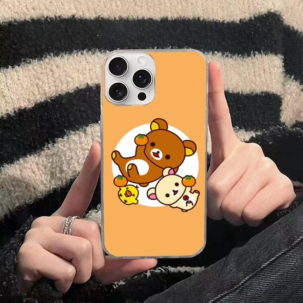 Cartoon Rilakkuma Bear For iPhone 17 16 15 14 13 12 11 Plus Pro Max Satin Colorful glossy surface Phone Case