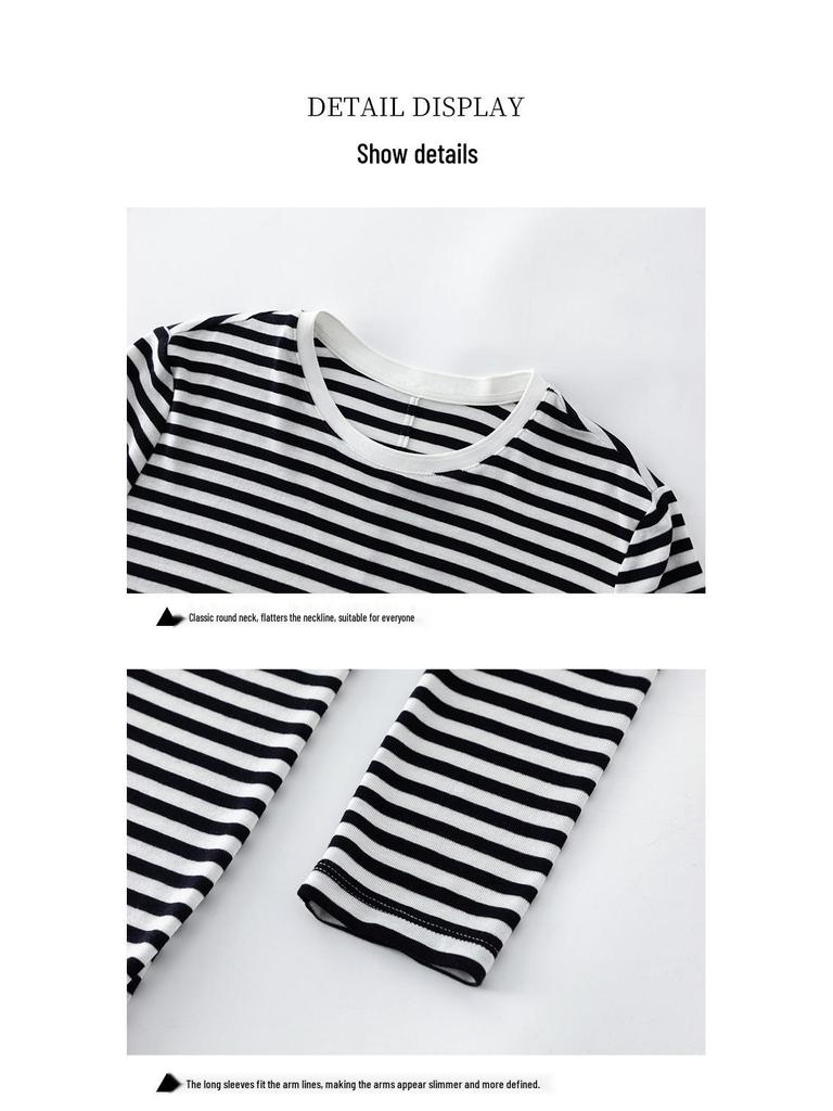 Yifei Women's Slim-Fit Long-Sleeve Striped Tencel Wool Top, 2026 Spring Collection