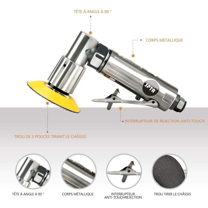 SPTA Mini Ponceuse/Polisseuse d'Angle De Pression d'Air Avec 36 Pièces Tampon De Ponçage