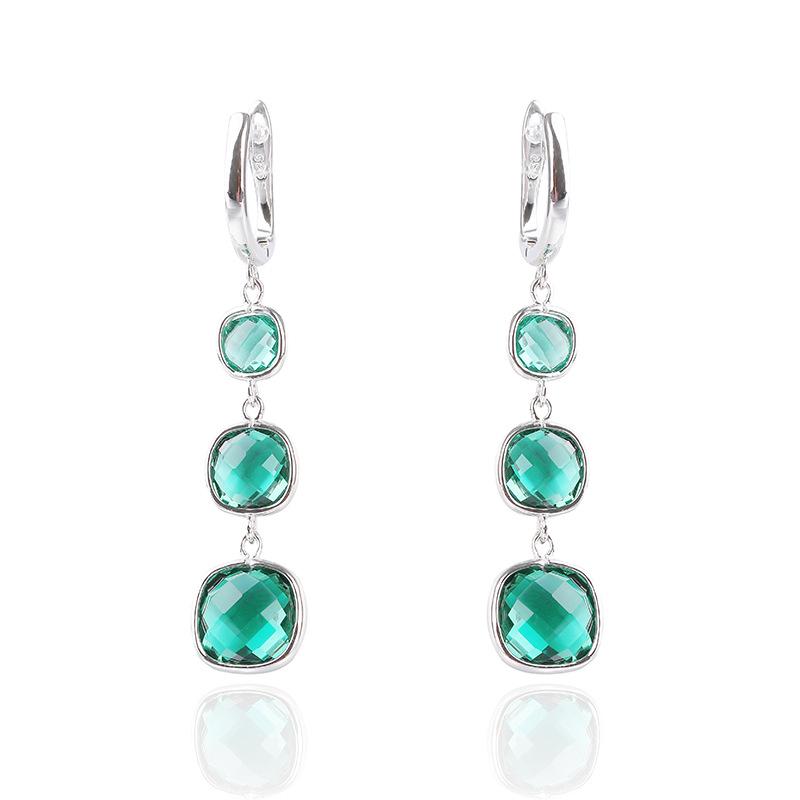 Silver Green Crystal Dangle Earrings: Minimalist Long Style for Women, European American Touch, Perfect Christmas Jewelry