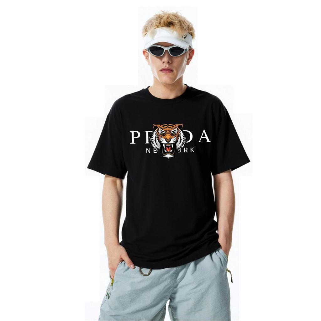 Tiger print pure cotton T-shirt punk street American short sleeved men's and women's round neck top