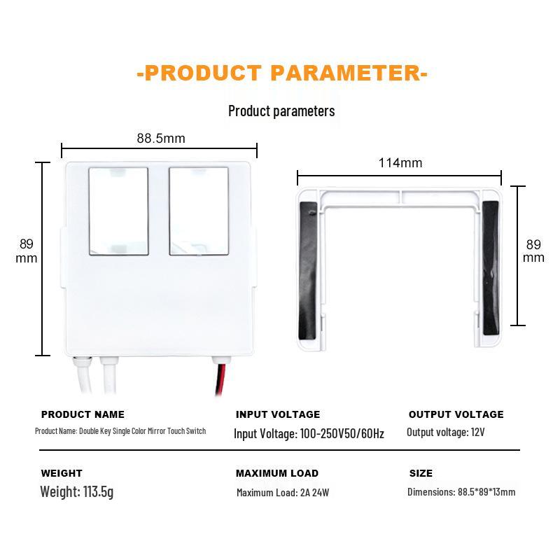110V/220V Bathroom Mirror Touch Control LED Strip with Dual Key Defogging Module