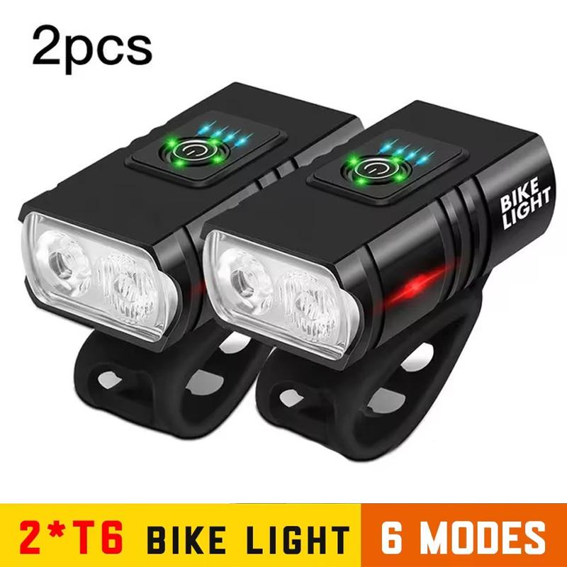 BK02 Bike Light USB Rechargeable T6 LED Bicycle Lights 6 Modes MTB Flashlight Bicycle Headlight for Cycling Bicycle Front Lamp