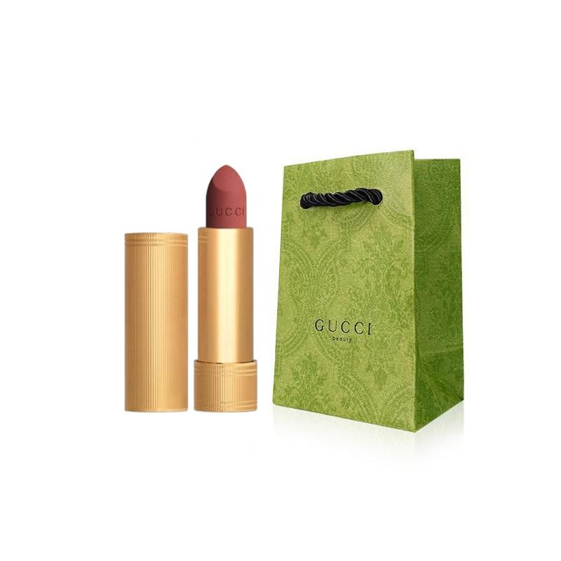 Gucci Gold Tube Lipstick, Lipstick, Gift Bag, Easy To Color, Single/two Pack, Cosmetics Qingse Velvet Mist 208 3.5g+miini Bag