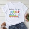 Battery Life of Teacher Print T Shirt Women Summer Tees Casual for Lady Short Sleeve Y2k Tops Harajuku 90s Tee Female Funny Gift