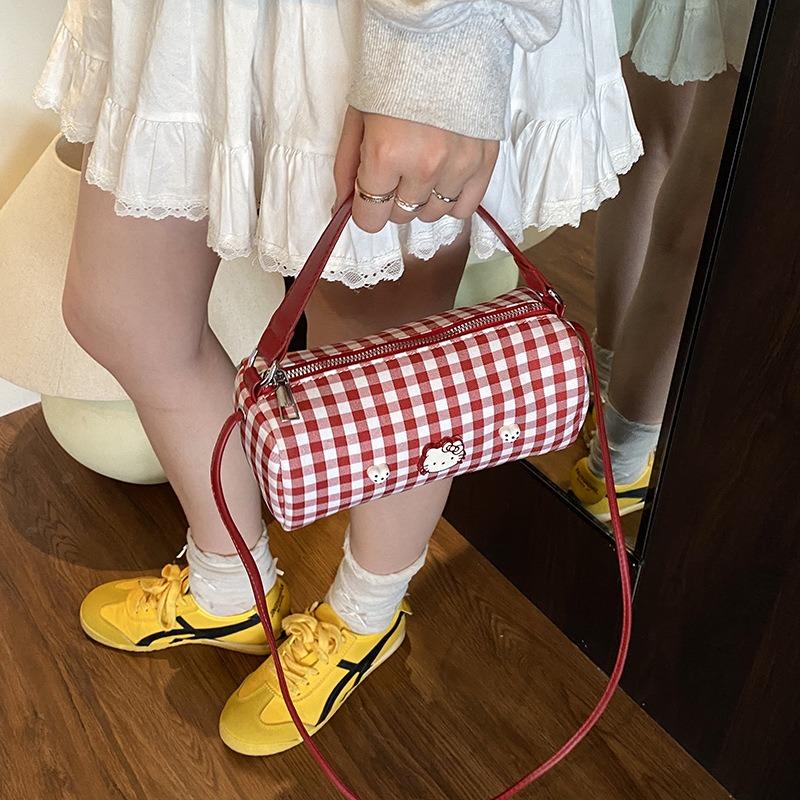 Red Female Cute Fashion Versatile High-end Bag Niche Design Plaid Handbag Student Messenger Bag