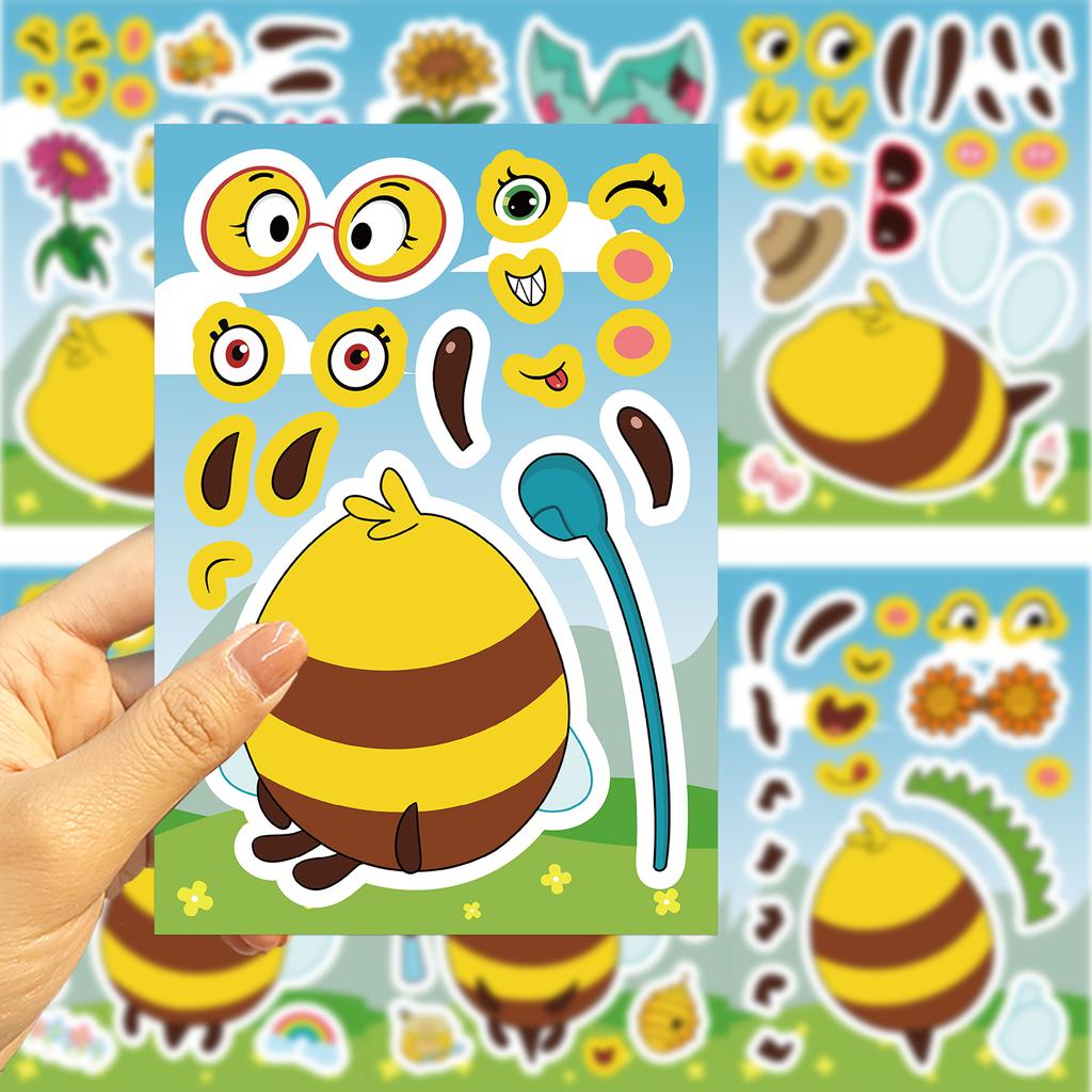 8PCS Bee Sticker Set Cartoon Doodle Collage Laptop Phone Decorations Waterproof Stickers