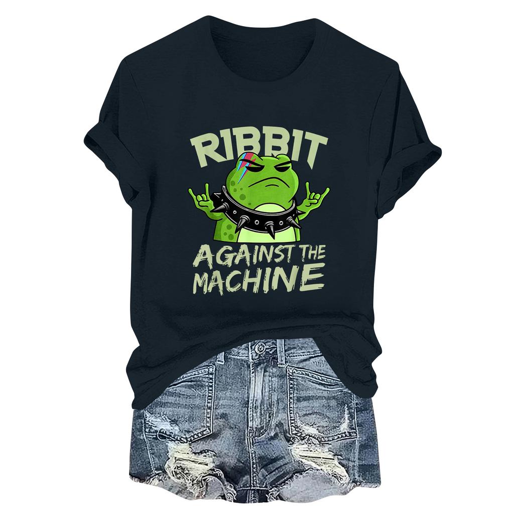 Women's Fashion Casual Printed Round Neck Short Sleeved Pullover T-Shirt Top