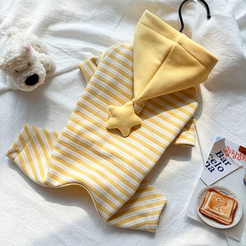 Winter Dog Hooded Jumpsuit With Star Print Yellow White Contrast 4-Leg Warm Coat Small Medium Breeds
