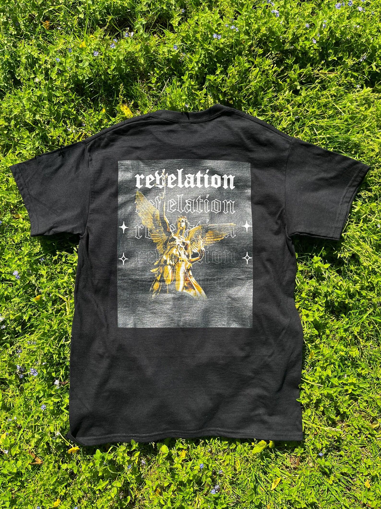 Revelation Angel Graphic T-Shirt - Spiritual Streetwear Tee with Inspirational Design, Unisex Heavy Cotton Top 4XL