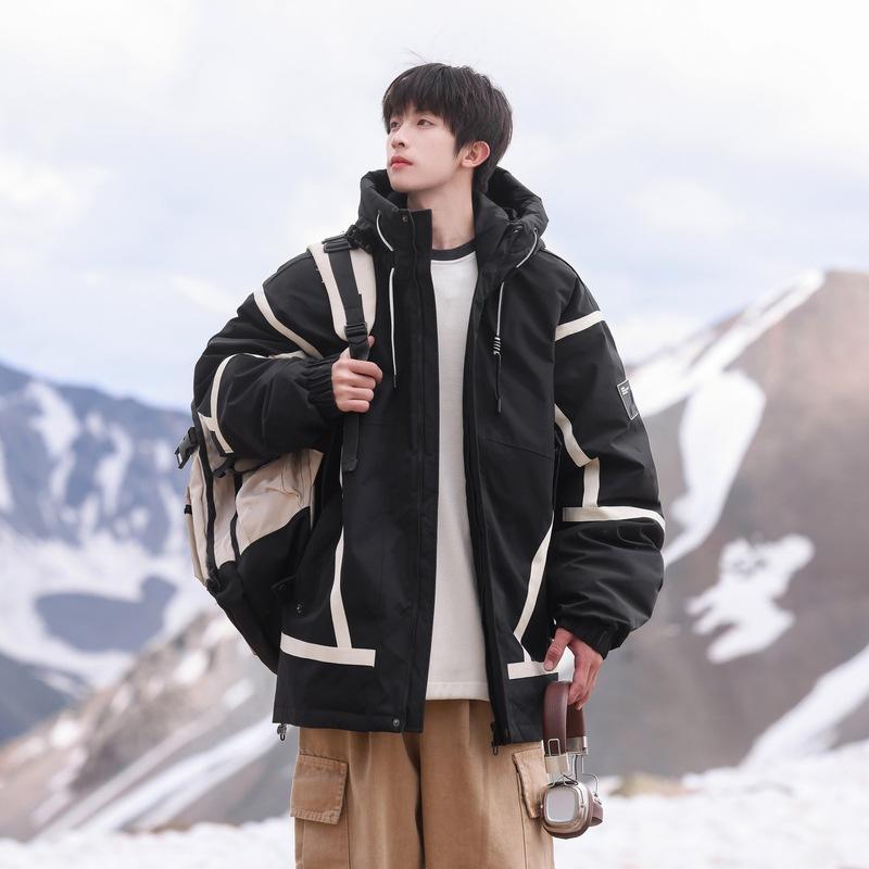 

Осень и зима теплый повседневный пара зимний новый тренд пуховик свободный уличный ветрозащитный холодостойкий с капюшоном мужской 3XL чёрный