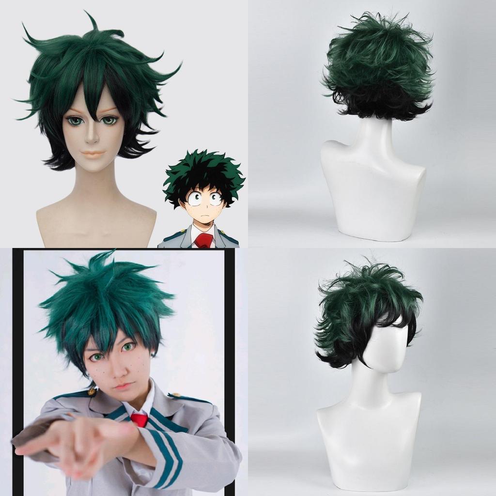 Premium Quality Anime My Hero Academia Deku Izuku Midoriya Short Cosplay Wig In Green With Black