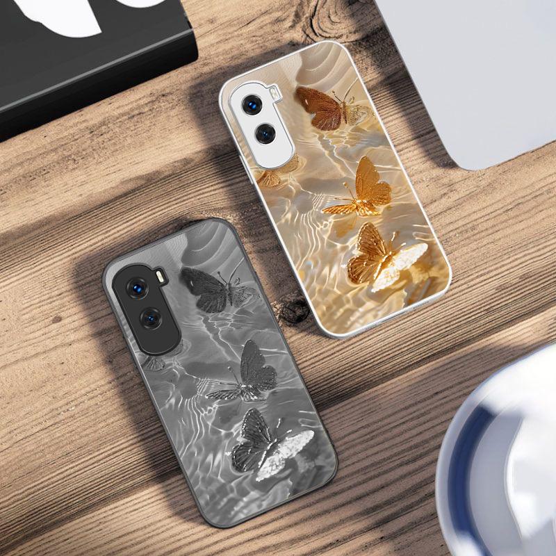 Lucky Butterfly White For Honor 200 90 8X 9X Pro Lite P50 P40 Nova 10 11i P60 Magic4 6 Mate 20 50 Tempered Glass Phone Case