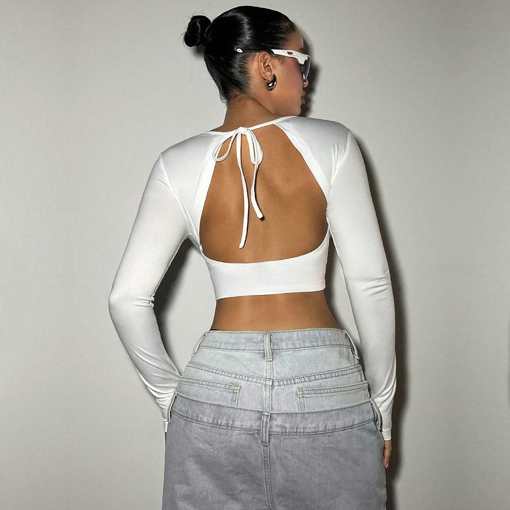 Women's Spring/summer Sexy Spicy T-shirt, Backless Design, Cropped Slim Top