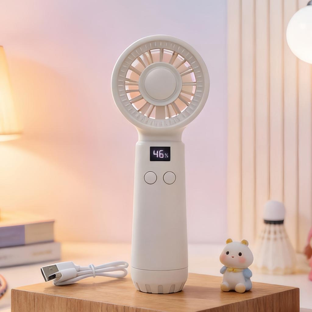 Simple Handheld Intelligent Digital Display Fan with 99-speed Wind Adjustment for Cooling In Summer and USB Charging Function