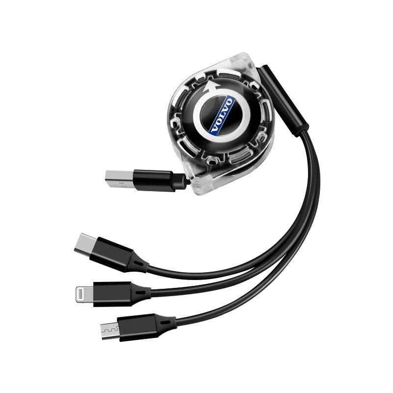 Volvo Car Logo Fast Charging Cable 3 In 1 UsB Cable Type C Micro USB For V50 C30 S90 S80 R XC60 XC40 S60 V90 V60 V70 T6 XC90 V40