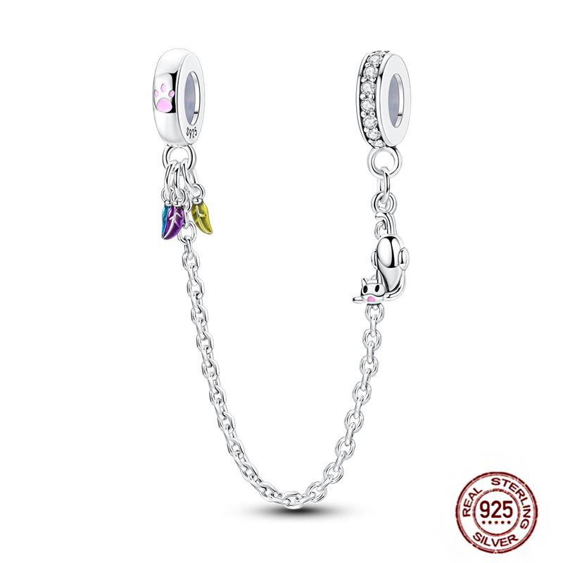 Star Moon Slide Safety Chains Charms 925 Sterling copper Heart Evil eyes Silicone Spacer Beads Fit Original Bracelet DIY Zircon