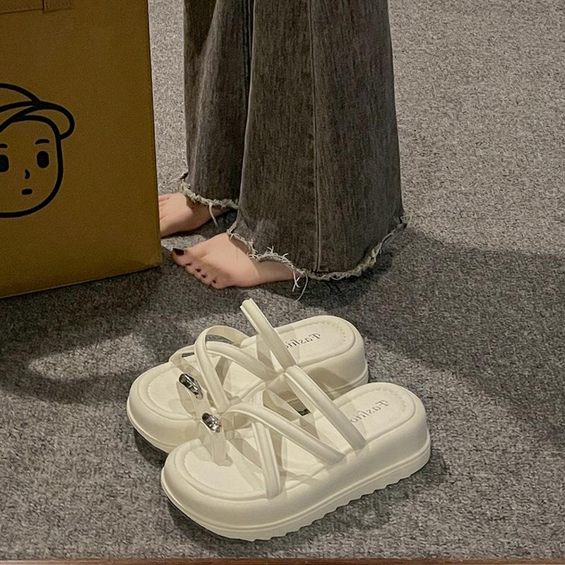 

Женские летние 2025 шлепанцы на толстой подошве, увеличивающие рост, на платформе с петлей для пальца, для улицы 39 бежевый