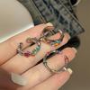 Stylish Adjustable Floral And Star Design Ring For Women In Colorful Copper Material