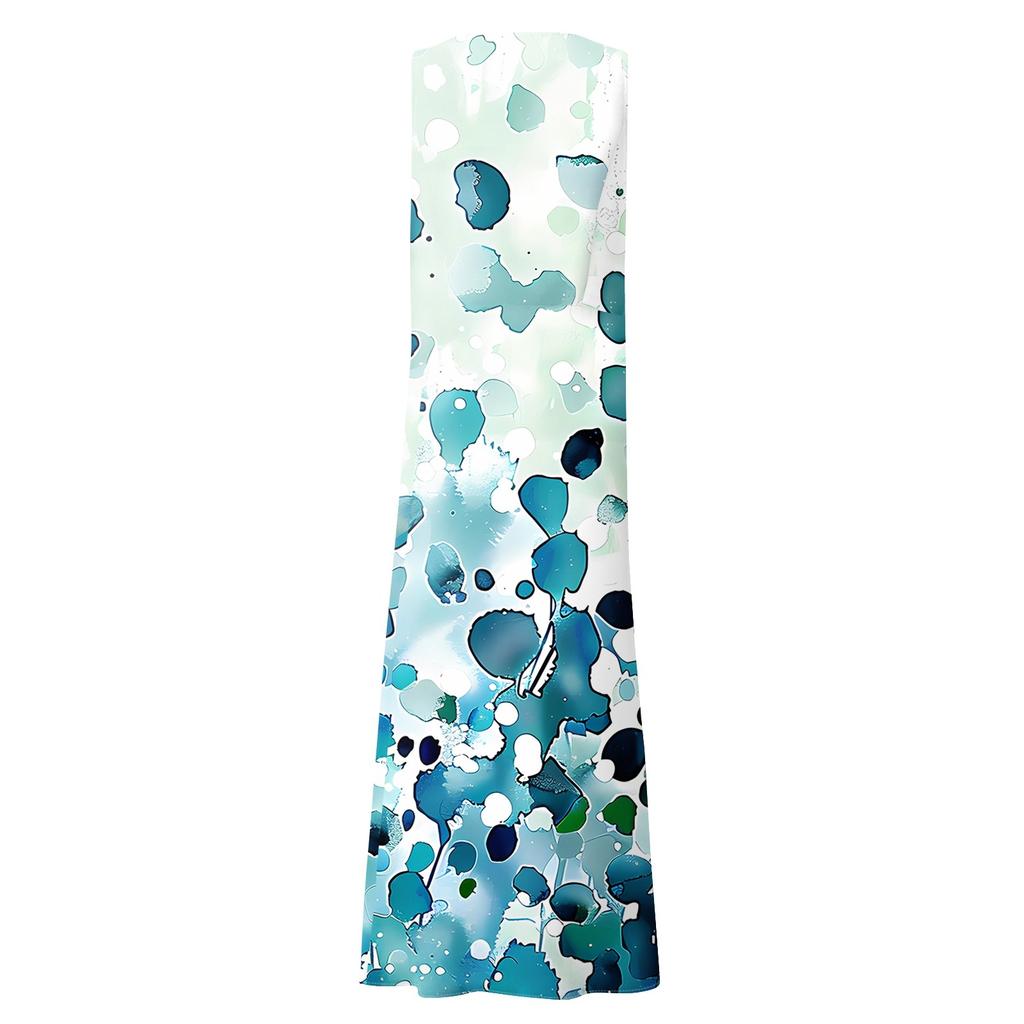 Šaty bez rukávů pro ženy Dámské léto Ležérní móda Potištěné šaty bez rukávů s kulatým výstřihem a kapsou