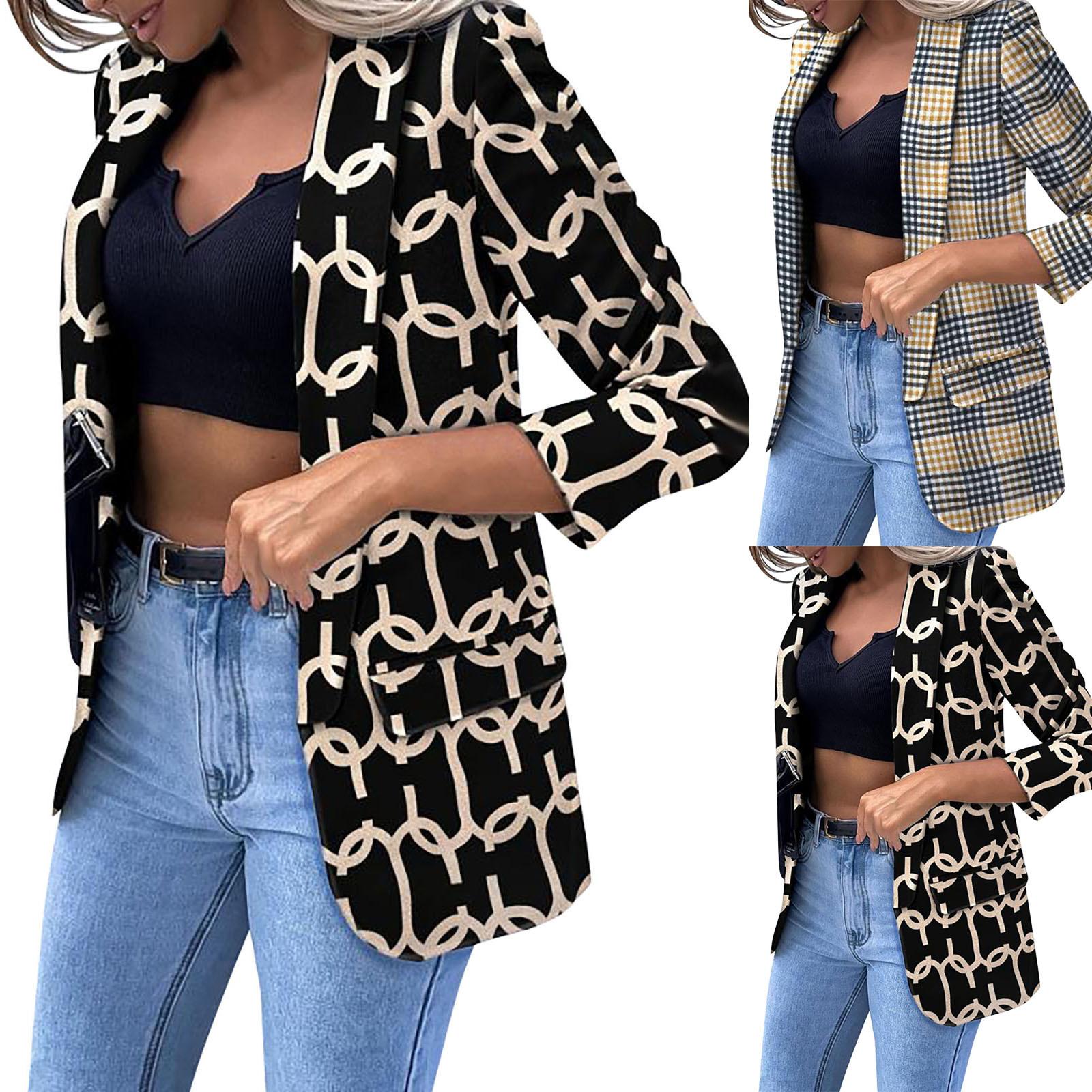 

Повседневная и модная верхняя одежда, осенне-зимний новый женский двубортный костюм в клетку с длинными рукавами и принтом