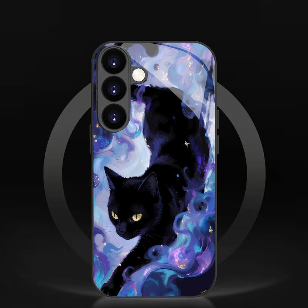 Colorful Cat Pattern Tempered Glass Phone Case Suitable for Samsung Galaxy S26 S25 S24 S22 S21 S20 FE/Ultra/Plus5G Anti Drop