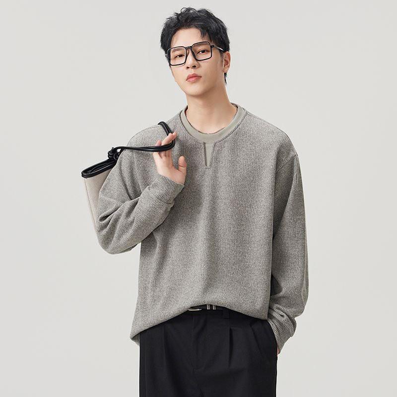 Mens Casual Plain Pullover Sweatshirt Loose Fit Round Neck Daily Wear Top