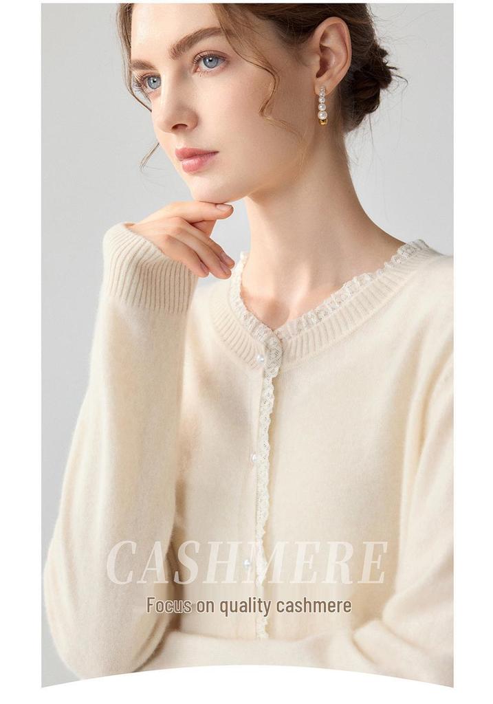 Lekasha Women's Sweet Cashmere Cardigan - Long Sleeve Round Neck Knitwear