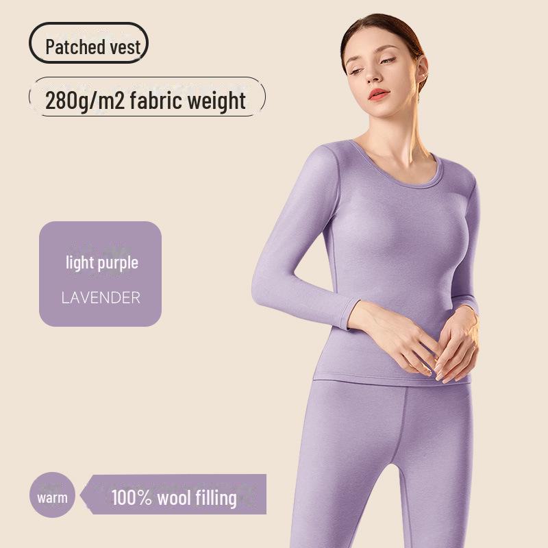 Women's Thermal Suit: 7A Antibacterial 100% Wool Filling, Slim Fit, Round Neck, for Autumn/Winter.