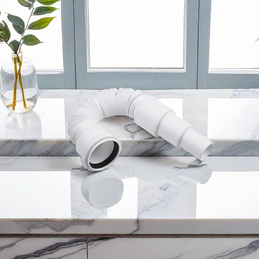 Grey Flexible Waste Flush Pipe Extendable To 1M Length with 50mm Diameter PVC for Shower and Bath Drain Installations